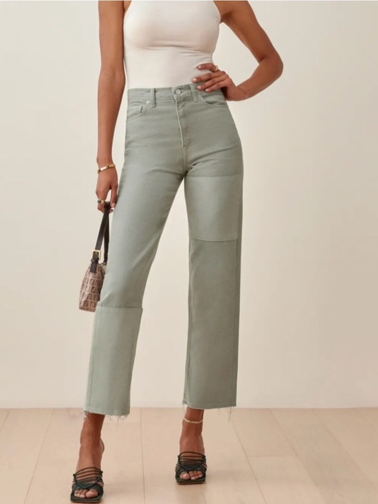 Reformation Denim - Reformation Ryan Tonal Patch Straight Sage Jeans Size 28